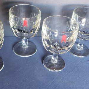 Vintage Michelob Beer Thumbprint Red Logo Goblet Heavy Glasses Lot Of 4